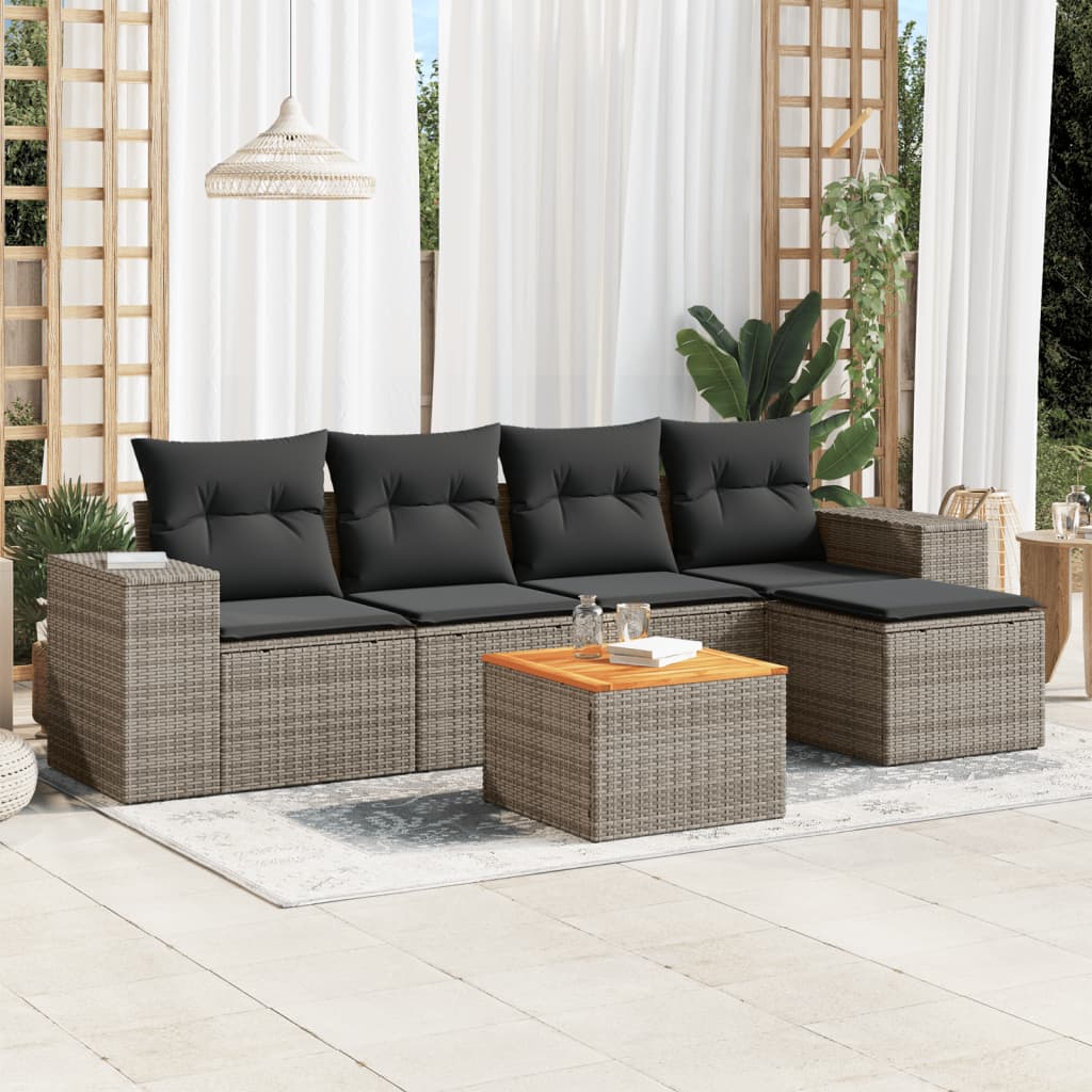 6-dijelni set vrtnih sofa od poliratana s jastucima sivi