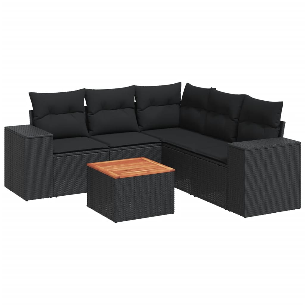 6-dijelni set vrtnih sofa s jastucima crni od poliratana