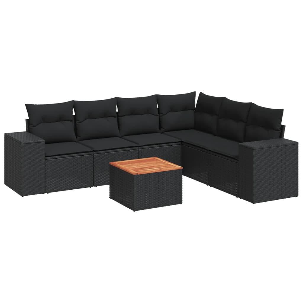 7-dijelni set vrtnih sofa od poliratana s jastucima crni