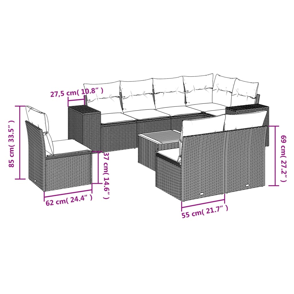9-dijelni set vrtnih sofa s jastucima crni od poliratana