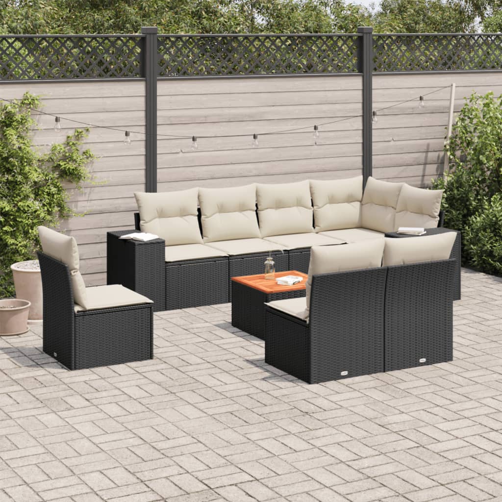 9-dijelni set vrtnih sofa s jastucima crni od poliratana