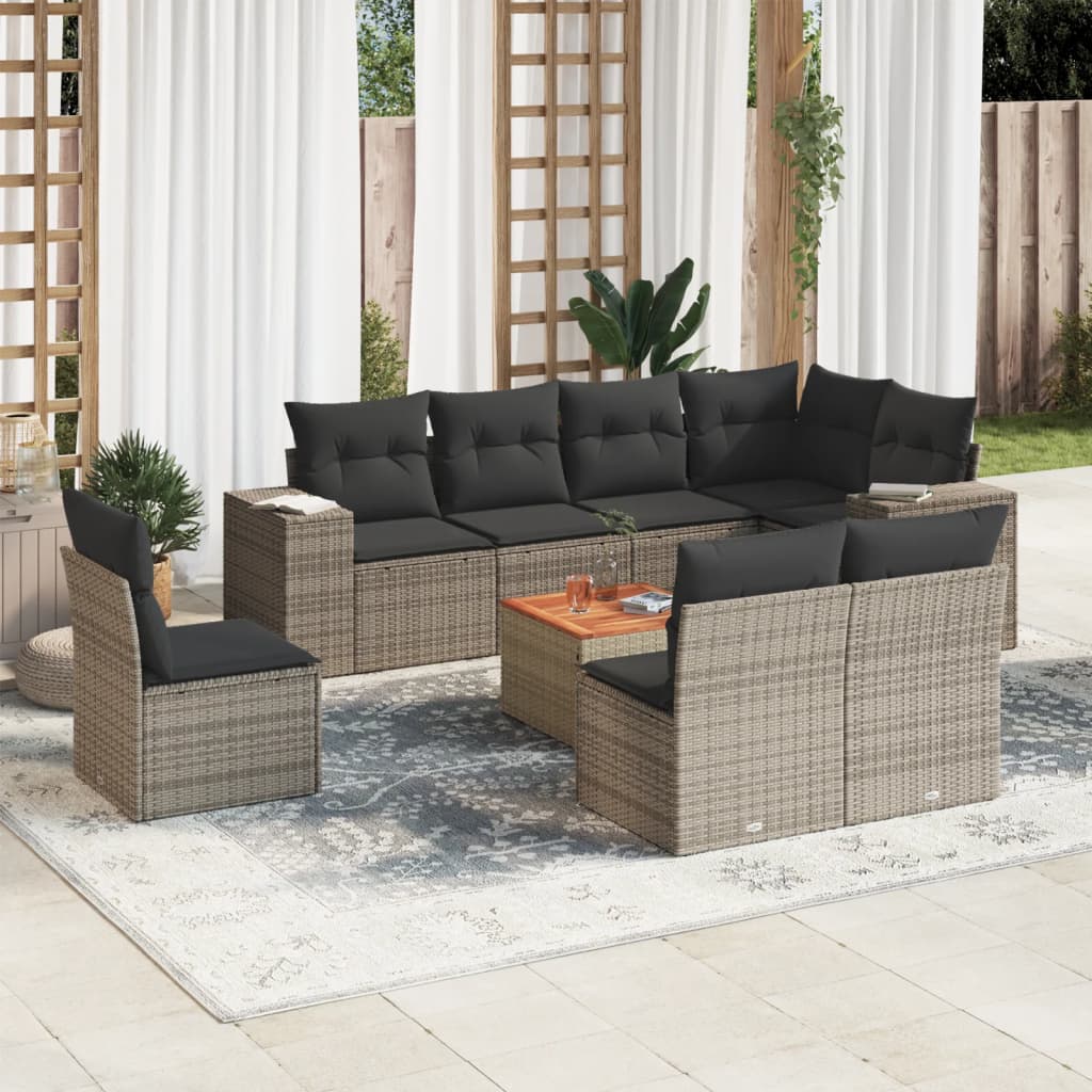 9-dijelni set vrtnih sofa od poliratana s jastucima sivi
