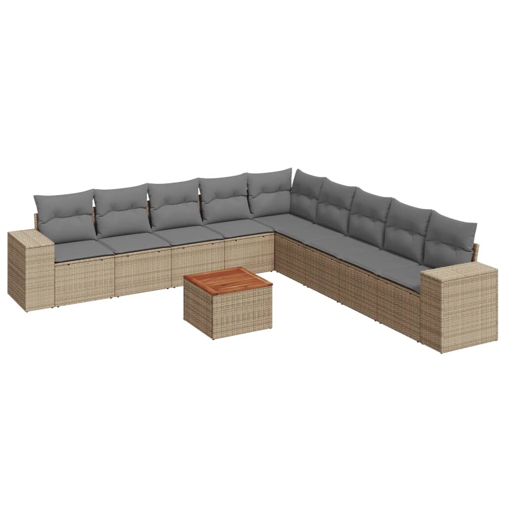 10-dijelni set vrtnih sofa s jastucima bež od poliratana