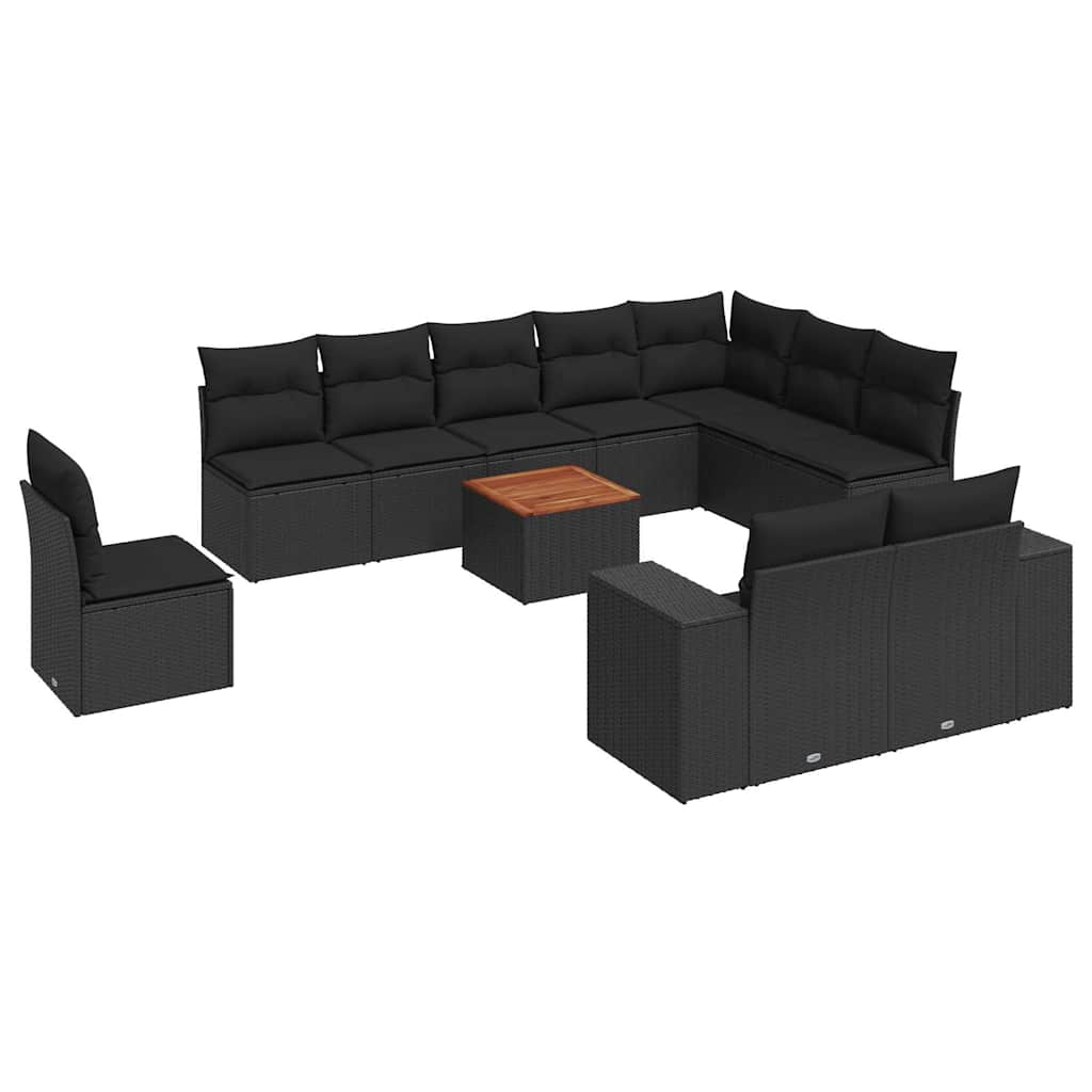 11-dijelni set vrtnih sofa od poliratana s jastucima crni