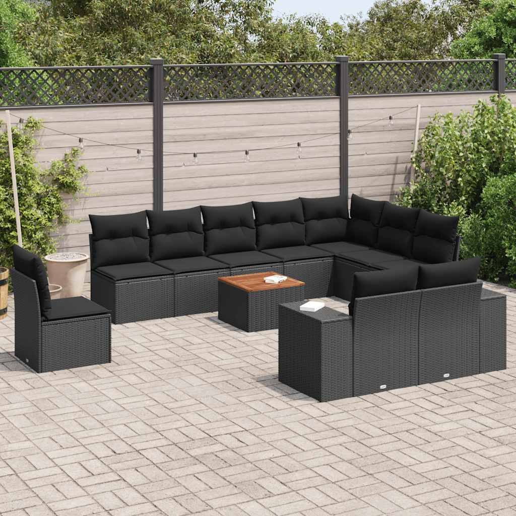 11-dijelni set vrtnih sofa od poliratana s jastucima crni