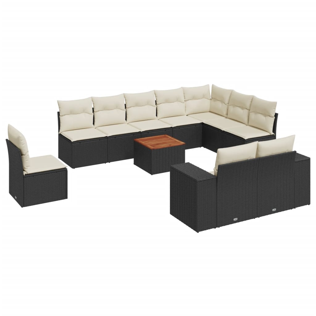 11-dijelni set vrtnih sofa od poliratana s jastucima crni