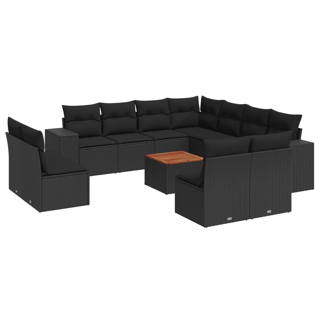 12-dijelni set vrtnih sofa od poliratana s jastucima crni