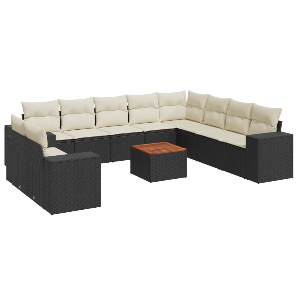 11-dijelni set vrtnih sofa od poliratana s jastucima crni