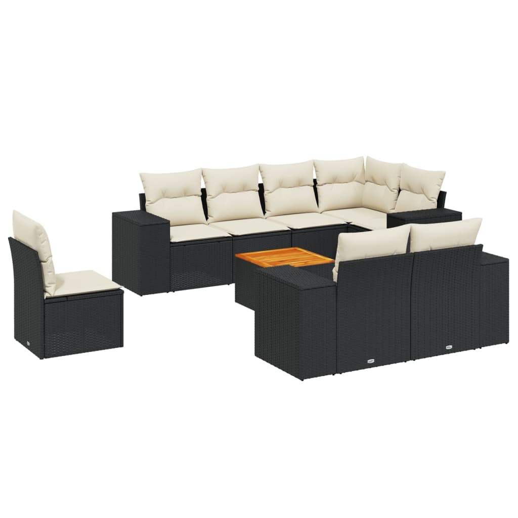9-dijelni set vrtnih sofa s jastucima crni od poliratana