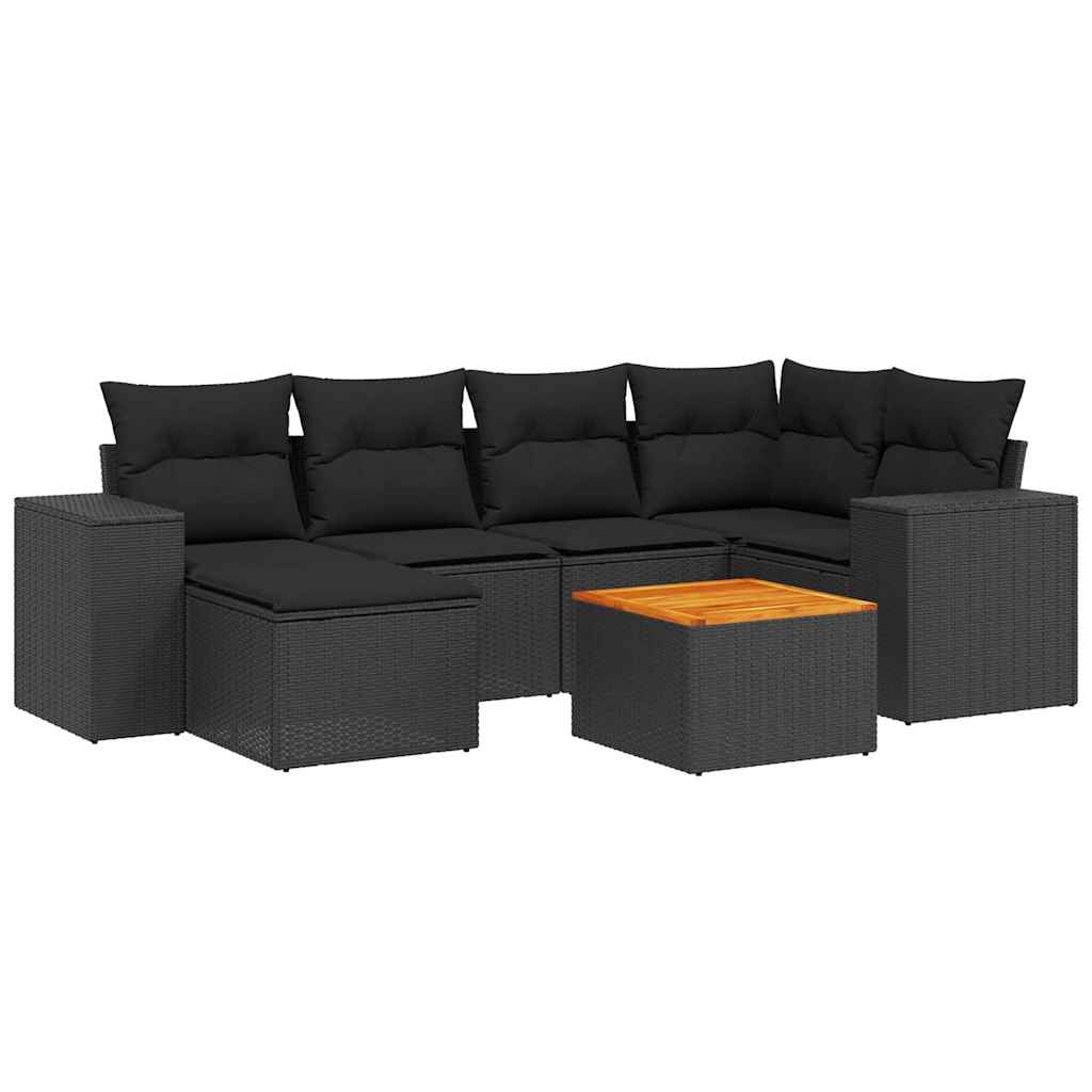 7-dijelni set vrtnih sofa od poliratana s jastucima crni