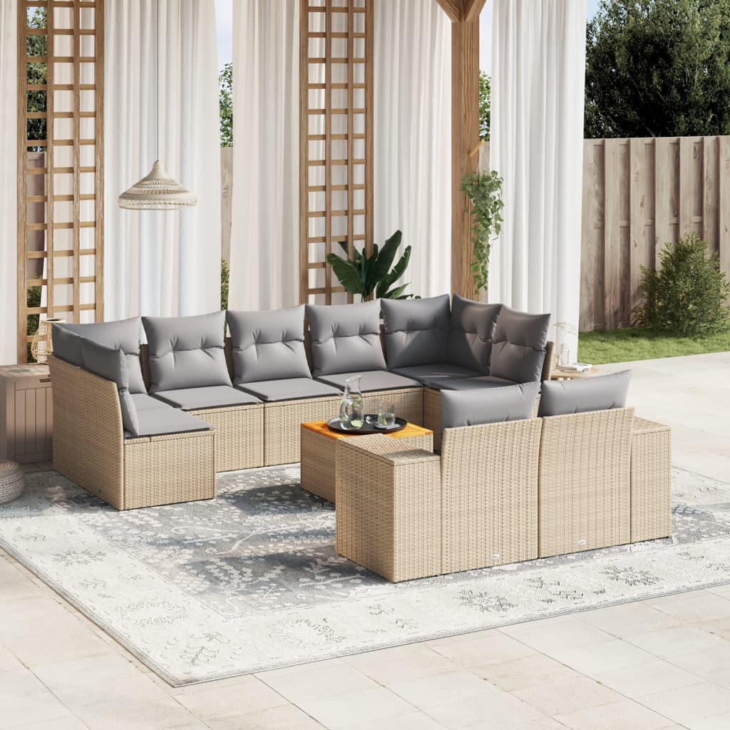 10-dijelni set vrtnih sofa od poliratana s jastucima sivi