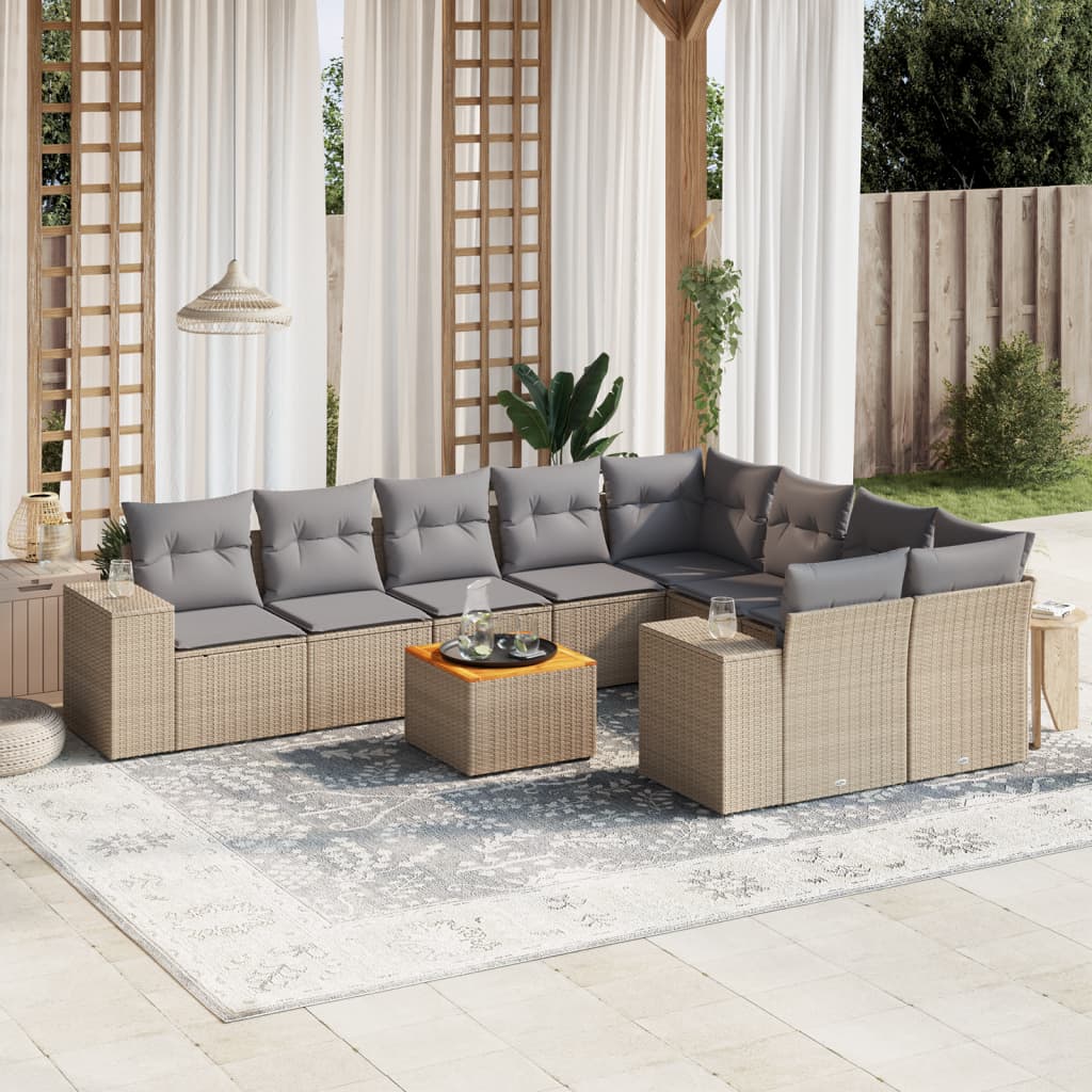 10-dijelni set vrtnih sofa od poliratana s jastucima sivi