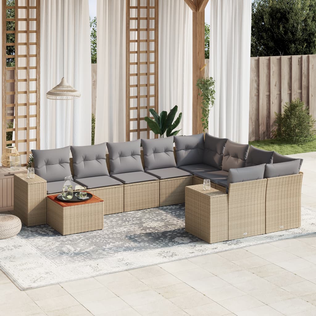 10-dijelni set vrtnih sofa od poliratana s jastucima sivi