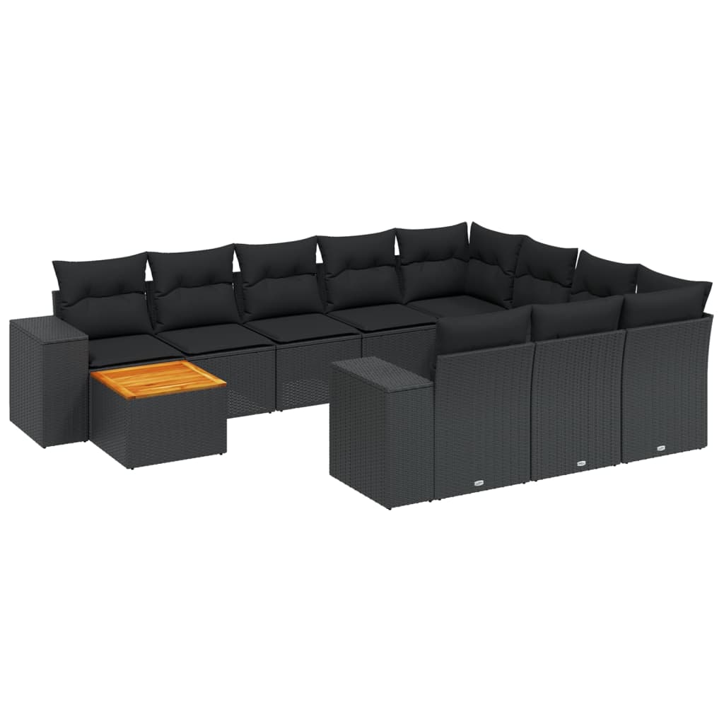 11-dijelni set vrtnih sofa od poliratana s jastucima crni