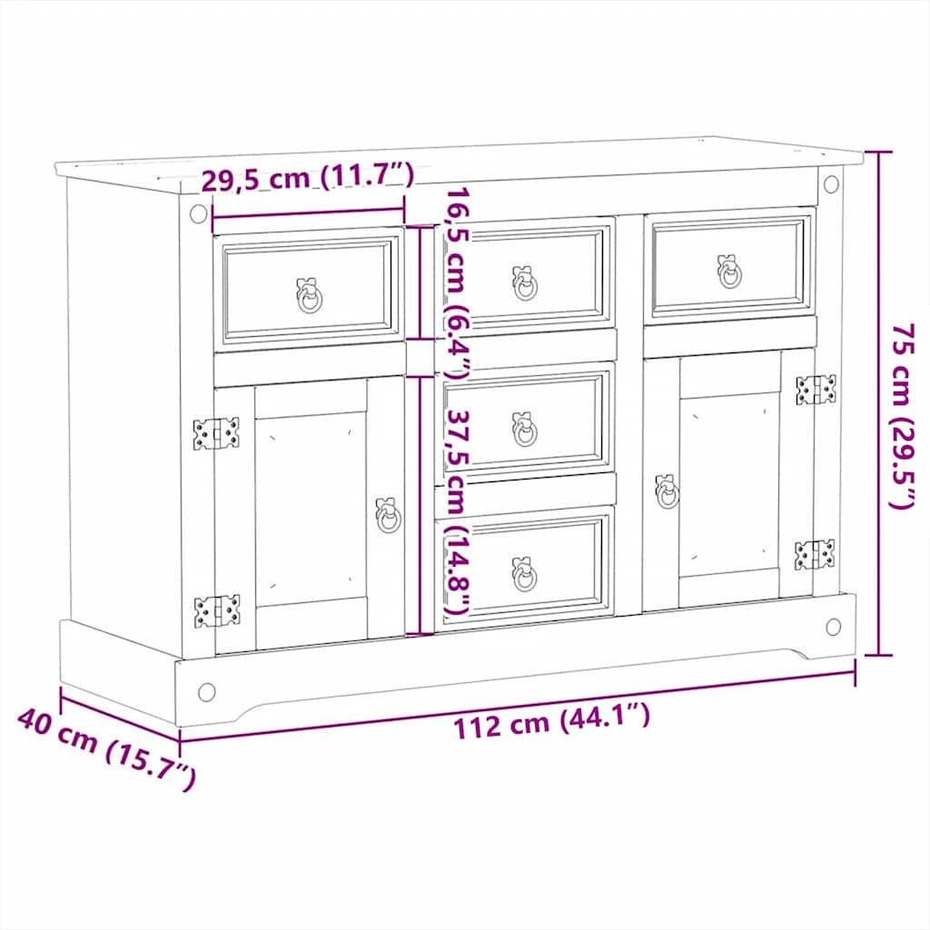 Komoda Corona 112 x 40 x 75 cm od masivne borovine