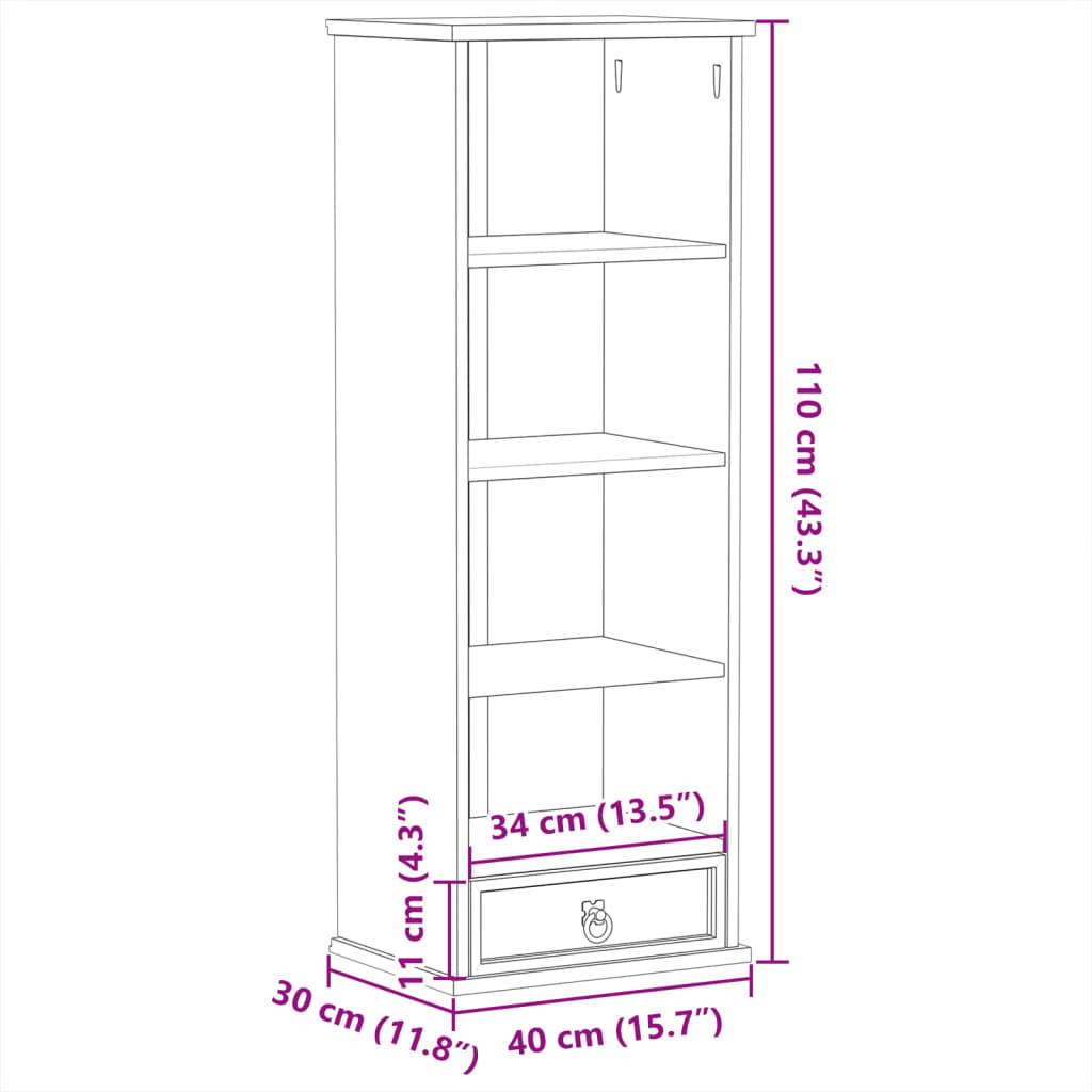 Ormarić za CD-ove Corona 40 x 30 x 110 cm od masivne borovine