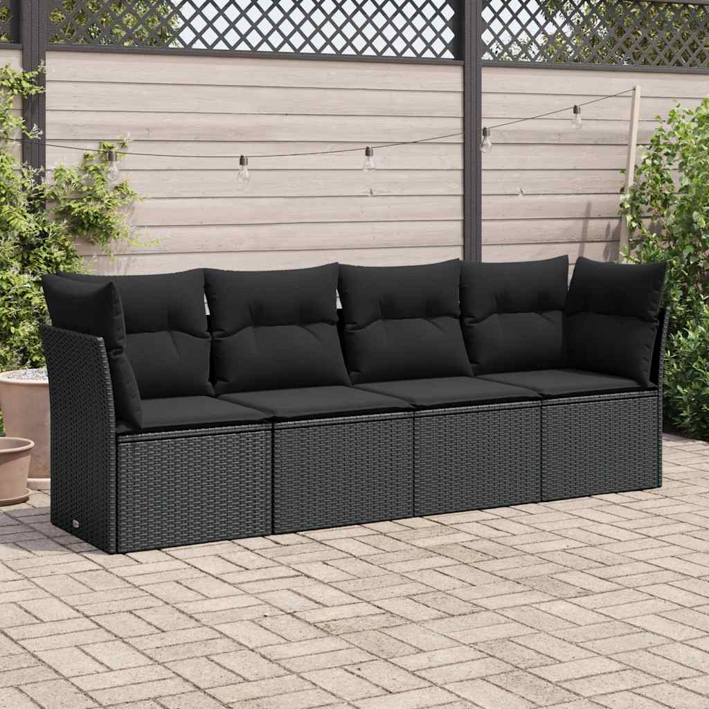4-dijelni set vrtnih sofa od poliratana s jastucima crni