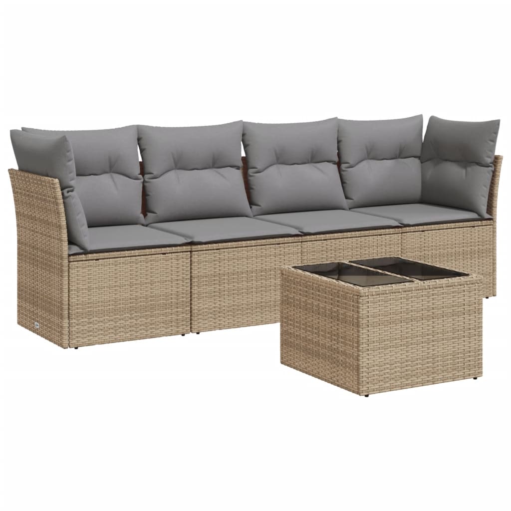 5-dijelni vrtni set sofa s jastucima bež od poliratana