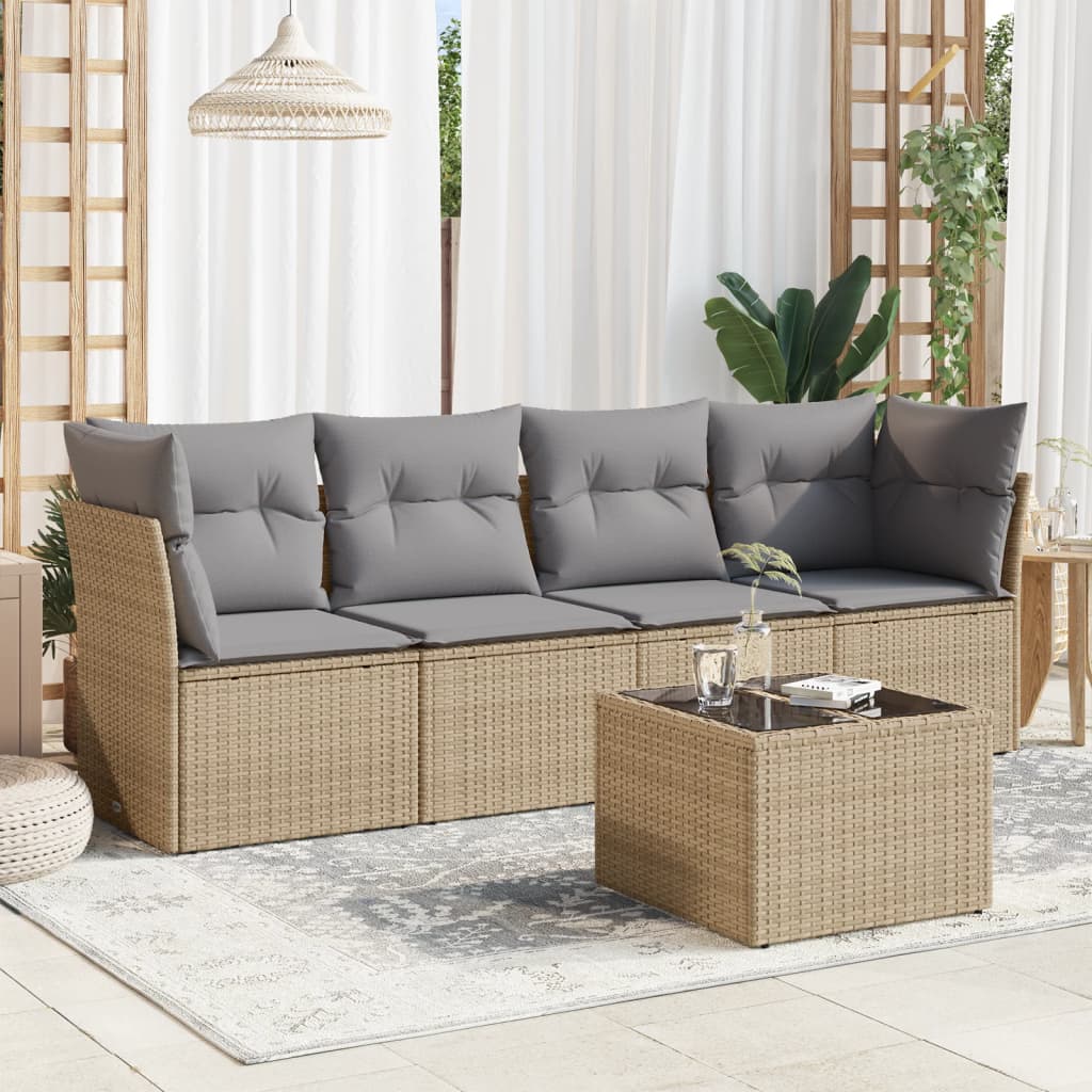 5-dijelni vrtni set sofa s jastucima bež od poliratana