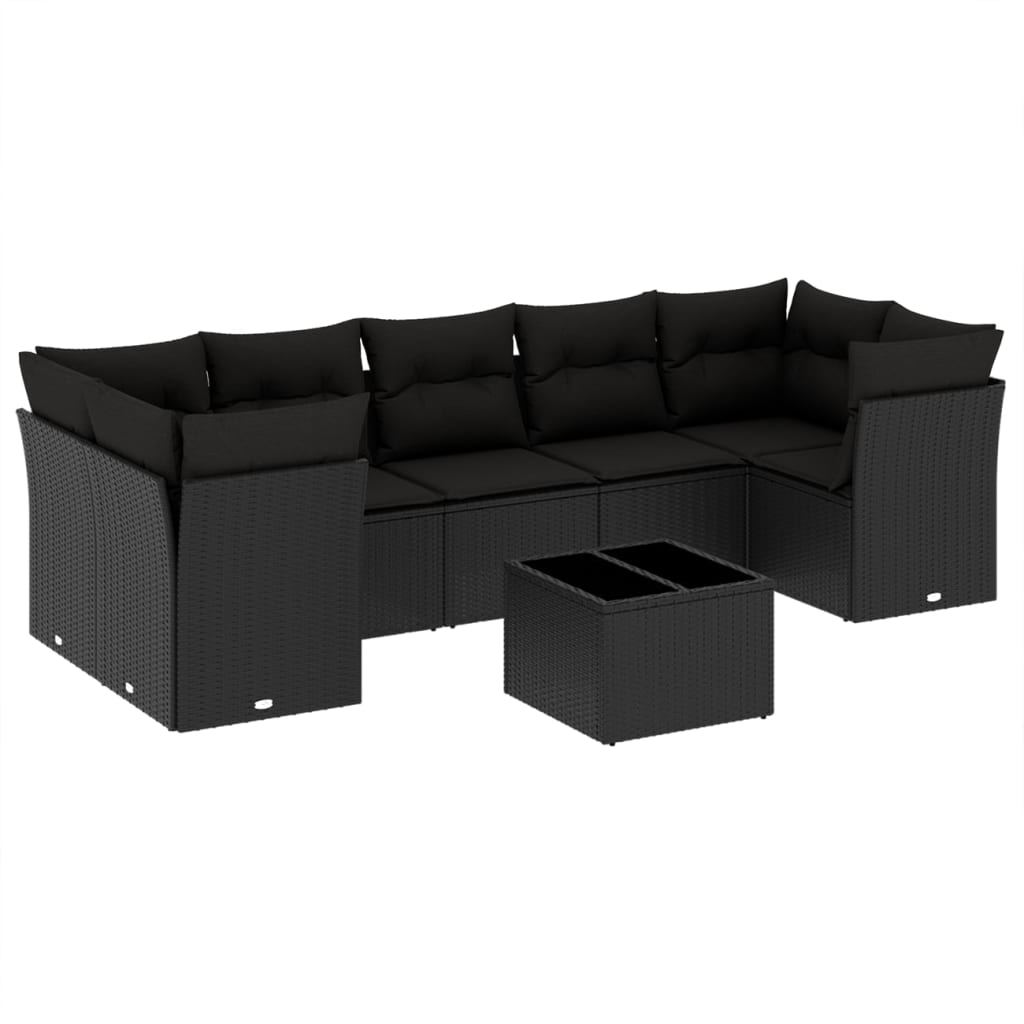 8-dijelni set vrtnih sofa od poliratana s jastucima crni