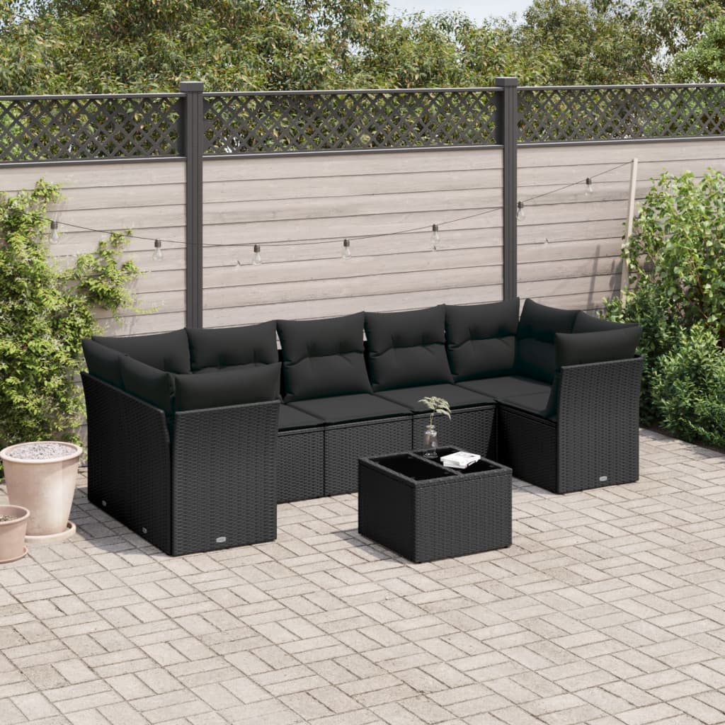 8-dijelni set vrtnih sofa od poliratana s jastucima crni