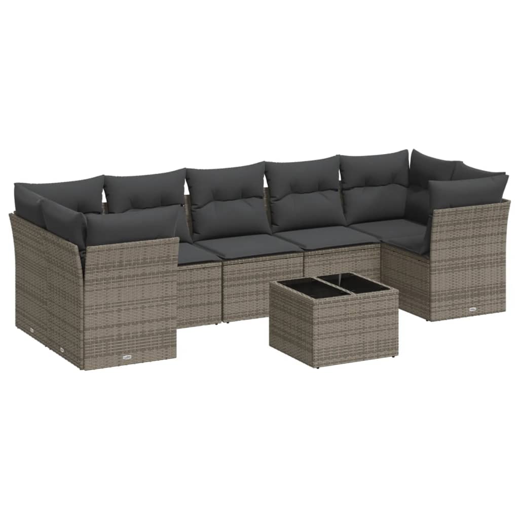 8-dijelni set vrtnih sofa od poliratana s jastucima sivi