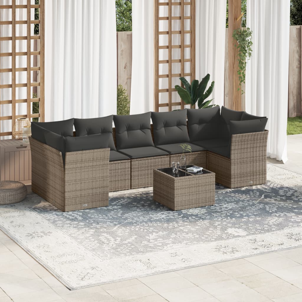 8-dijelni set vrtnih sofa od poliratana s jastucima sivi