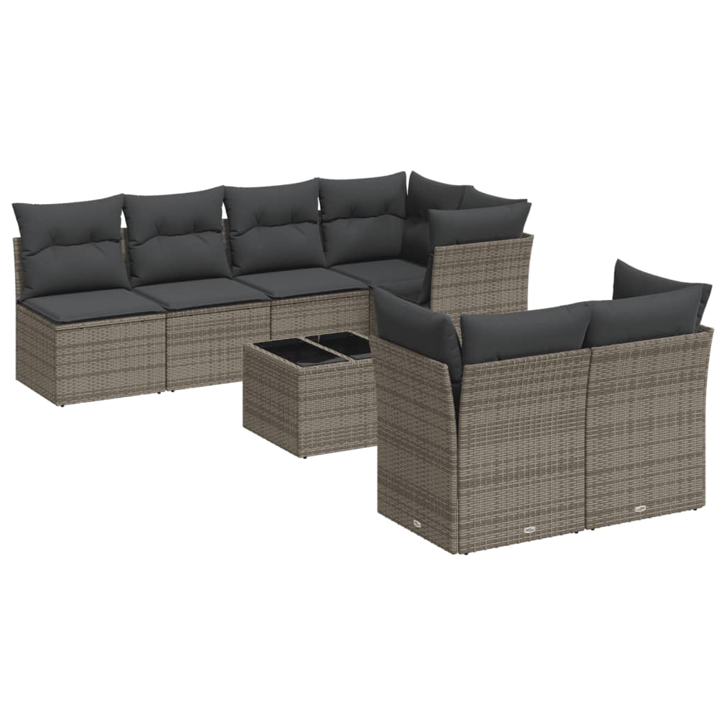 8-dijelni set vrtnih sofa od poliratana s jastucima sivi