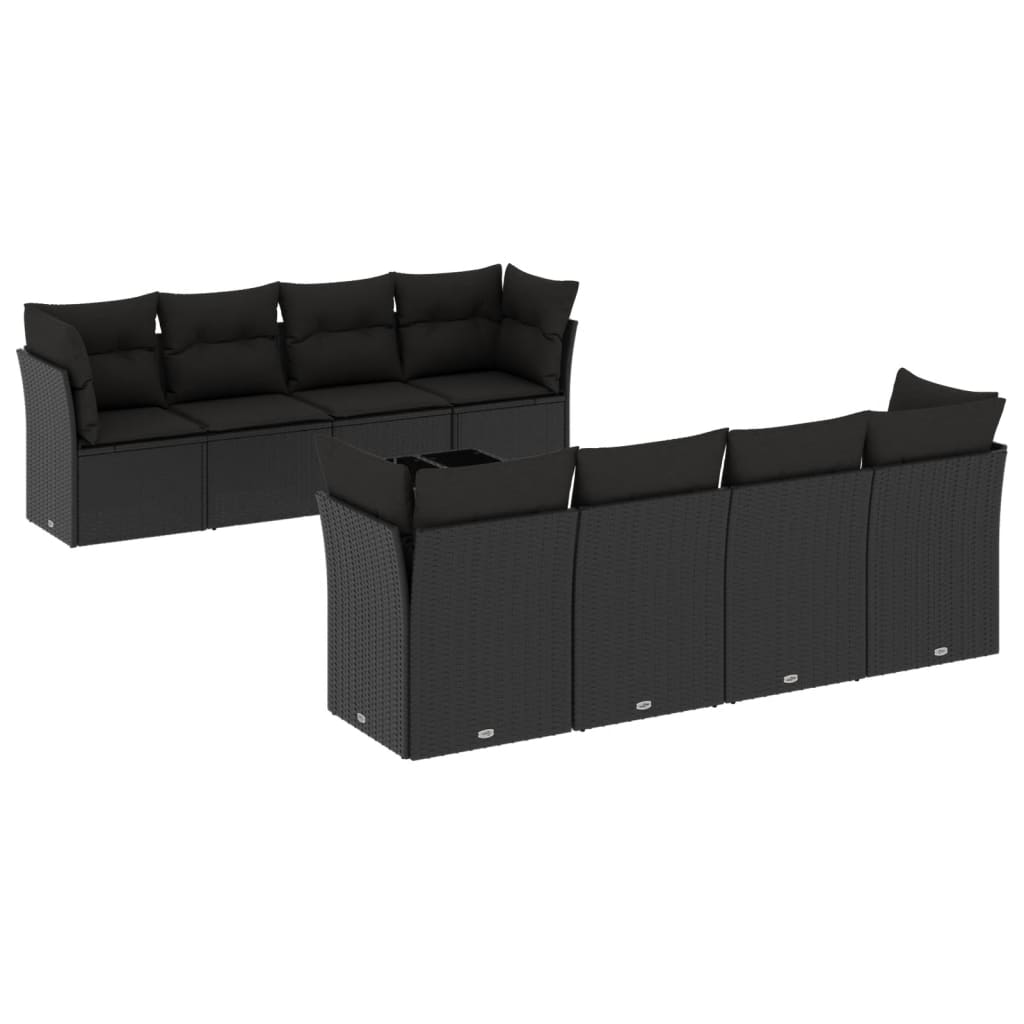 9-dijelni set vrtnih sofa s jastucima crni od poliratana