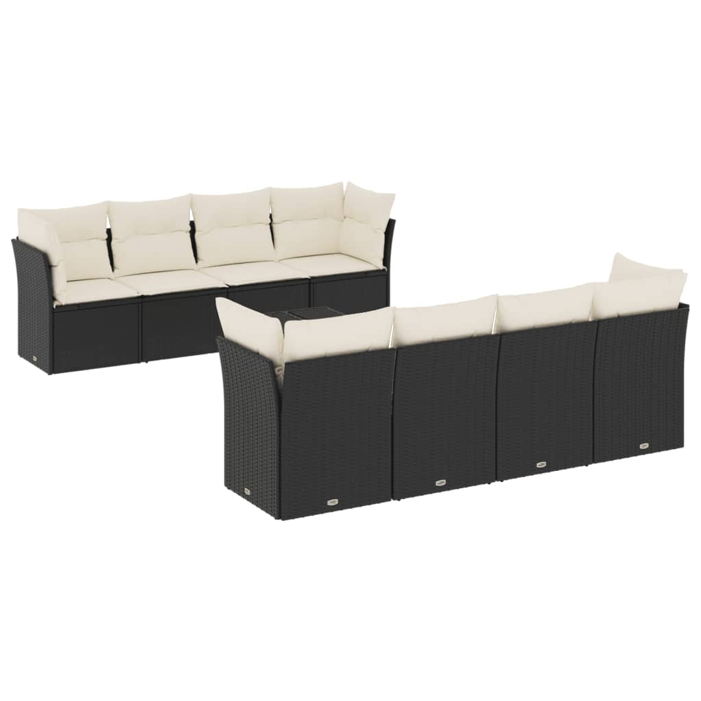 9-dijelni set vrtnih sofa s jastucima crni od poliratana Crna 234 x 62 x 69 cm
