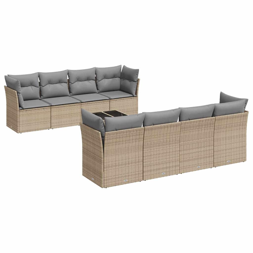 9-dijelni set vrtnih sofa s jastucima bež od poliratana