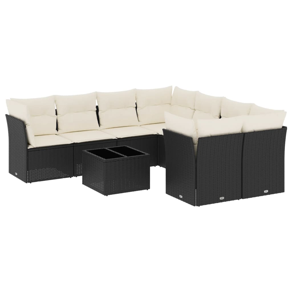 9-dijelni set vrtnih sofa s jastucima crni od poliratana