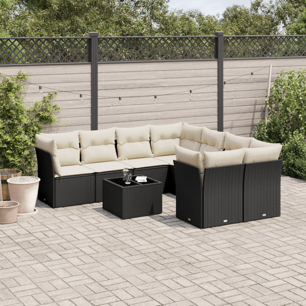 9-dijelni set vrtnih sofa s jastucima crni od poliratana