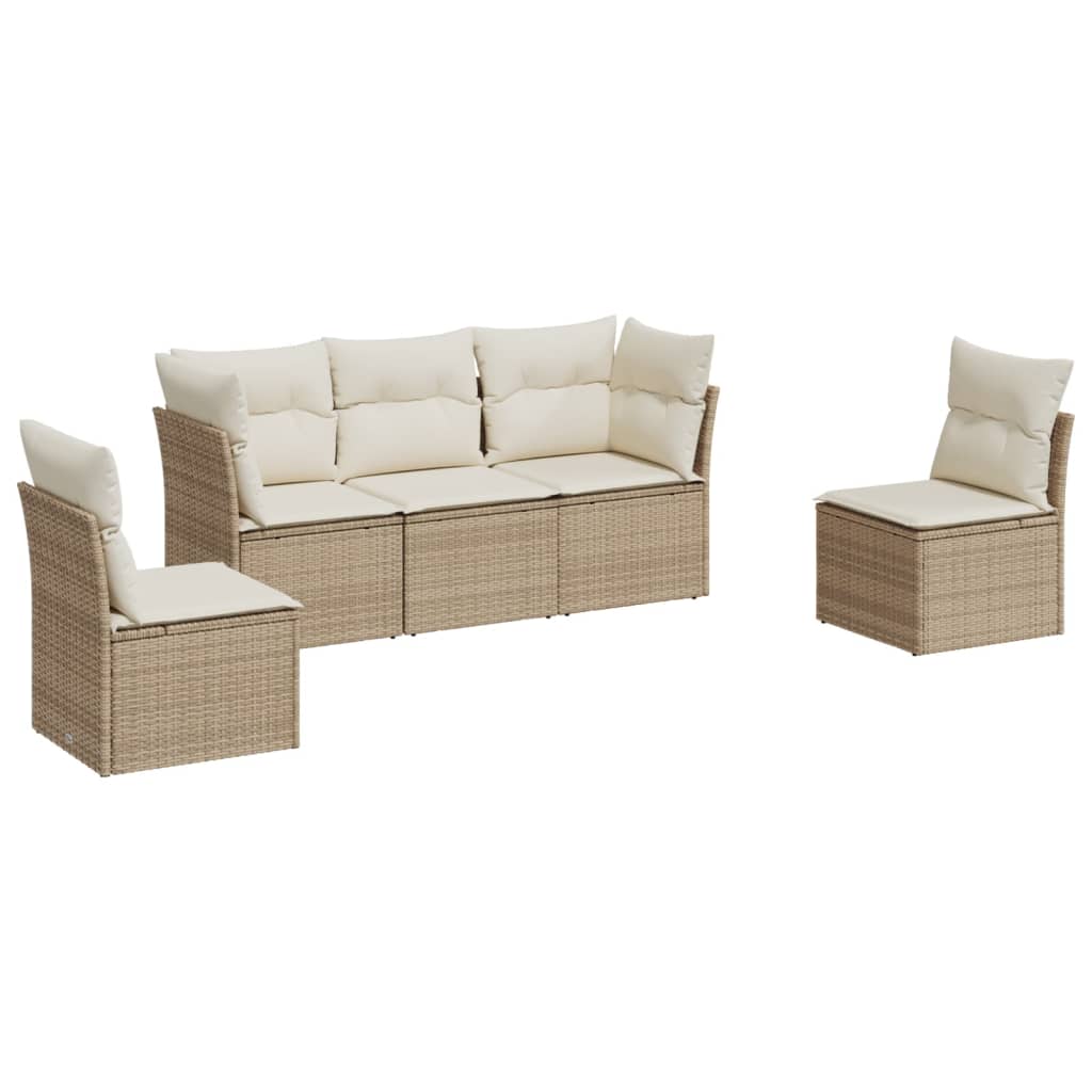 5-dijelni vrtni set sofa s jastucima bež od poliratana