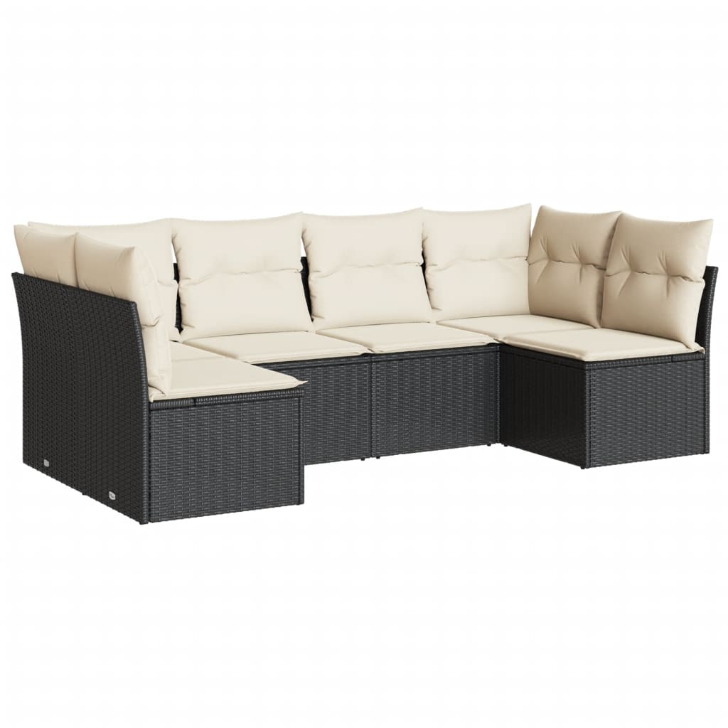 6-dijelni set vrtnih sofa s jastucima crni od poliratana