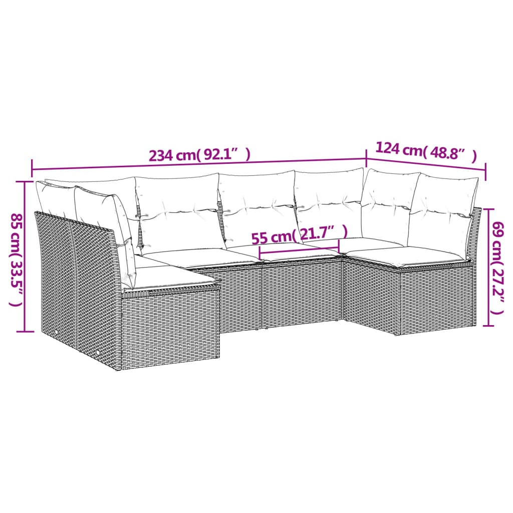 6-dijelni set vrtnih sofa s jastucima crni od poliratana