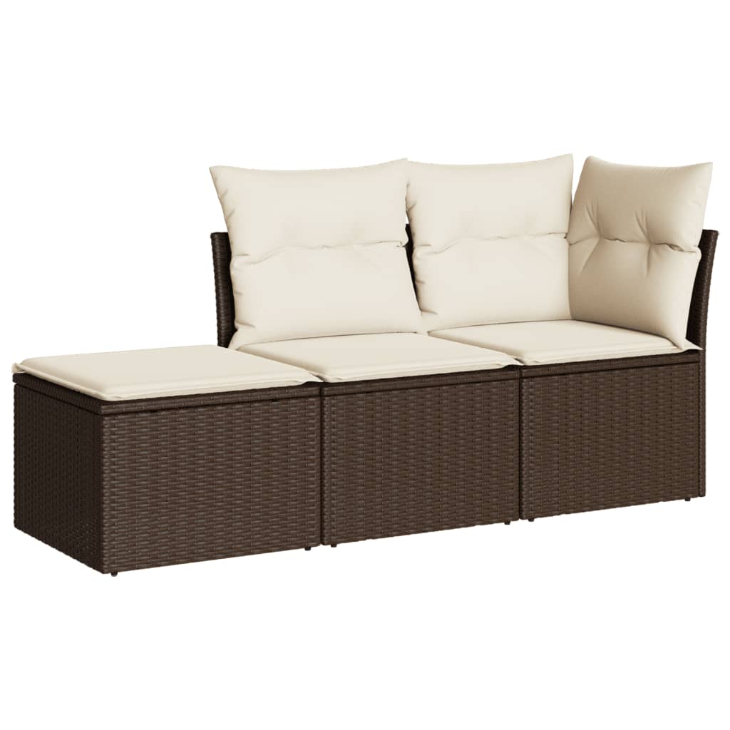 3-dijelni set vrtnih sofa s jastucima smeđi od poliratana