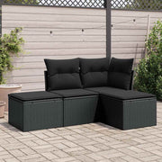 4-dijelni set vrtnih sofa od poliratana s jastucima crni