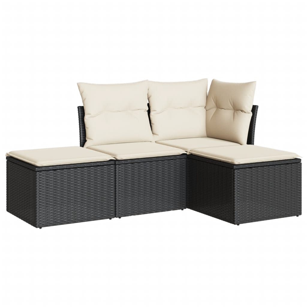 4-dijelni set vrtnih sofa od poliratana s jastucima crni