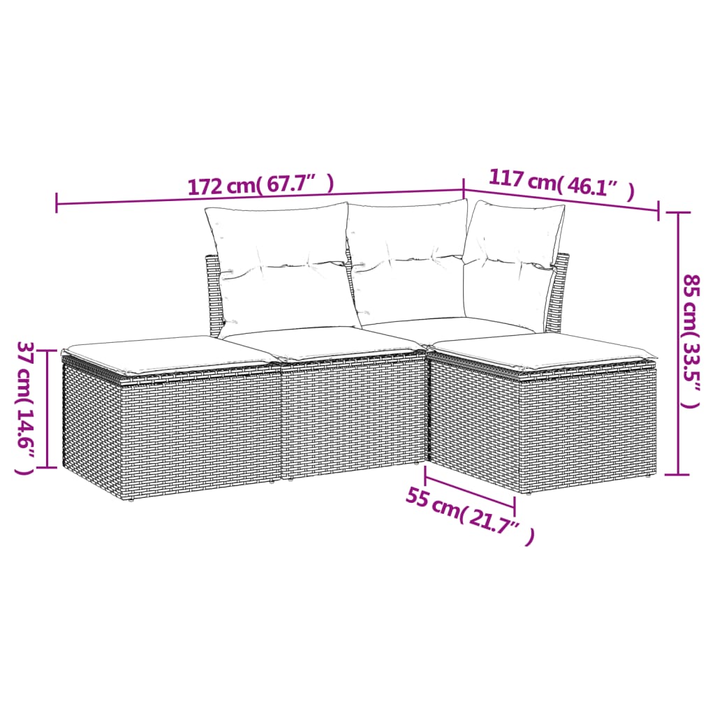 4-dijelni set vrtnih sofa s jastucima bež od poliratana