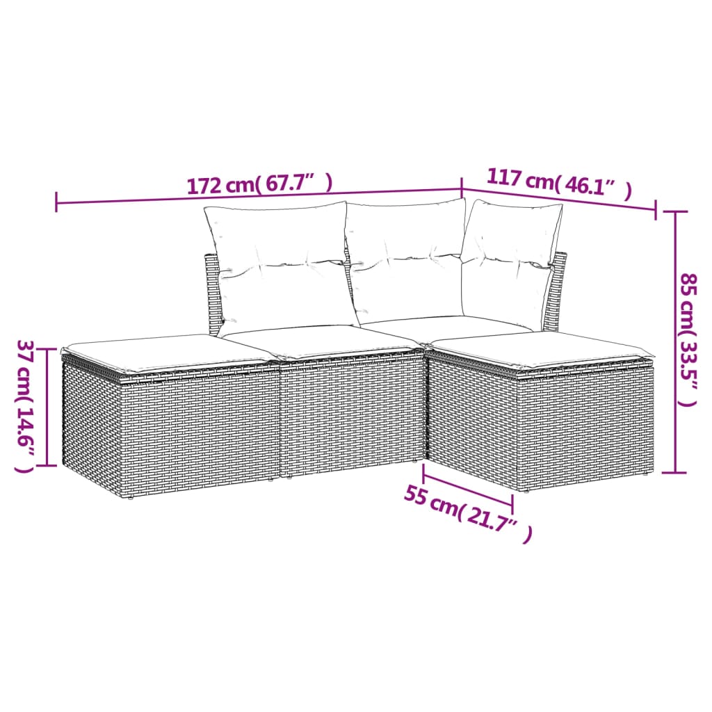 4-dijelni set vrtnih sofa od poliratana s jastucima smeđi