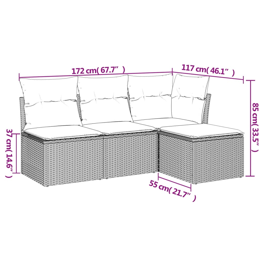 4-dijelni set vrtnih sofa s jastucima bež od poliratana