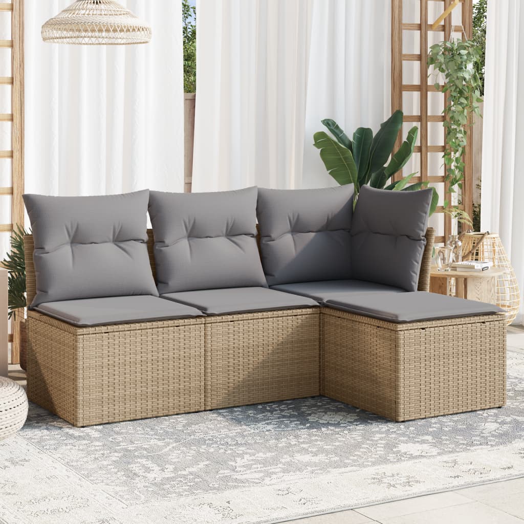 4-dijelni set vrtnih sofa s jastucima bež od poliratana