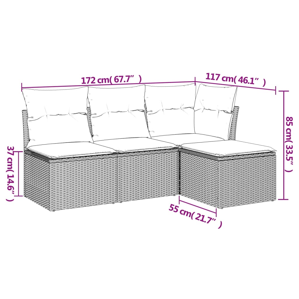 4-dijelni set vrtnih sofa s jastucima svijetlosivi poliratan