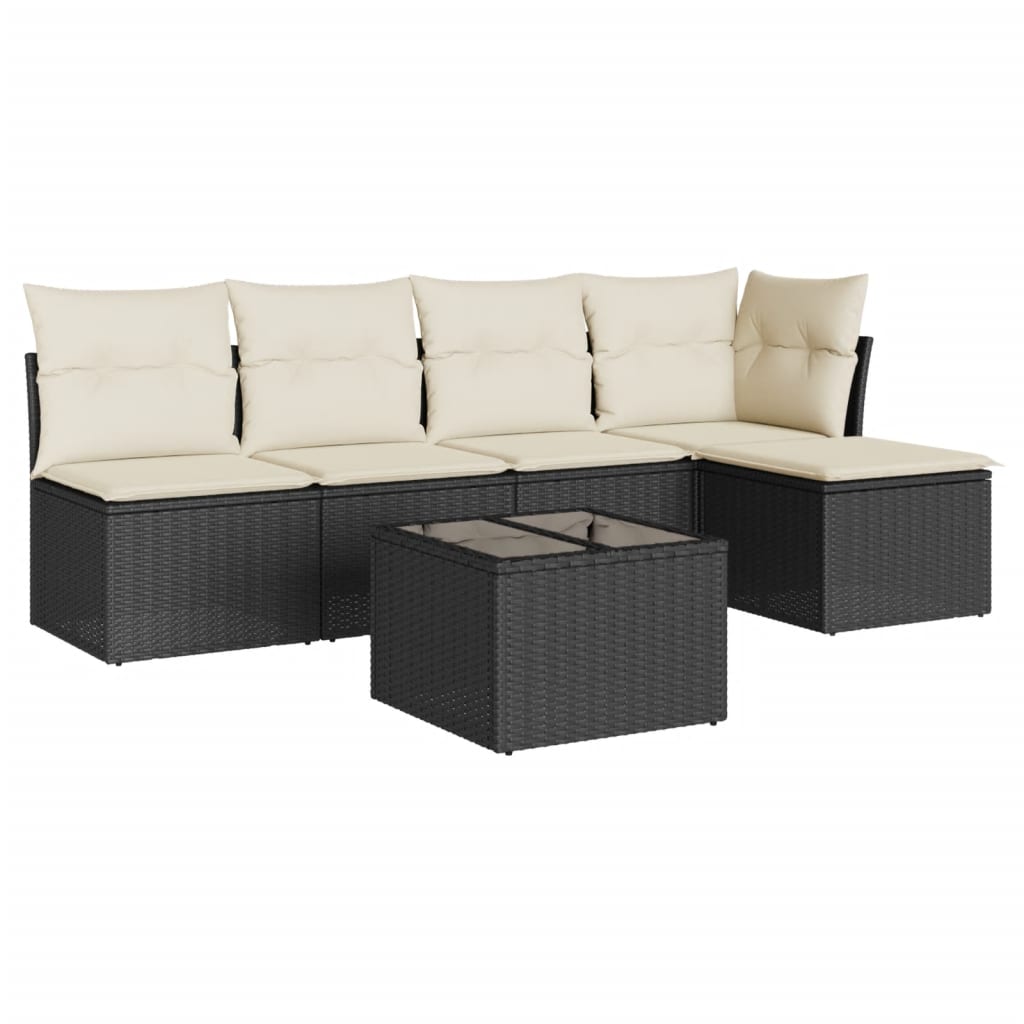 6-dijelni set vrtnih sofa s jastucima crni od poliratana