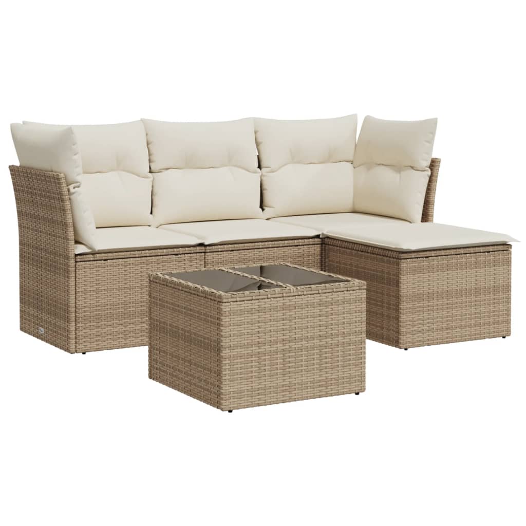 5-dijelni vrtni set sofa s jastucima bež od poliratana