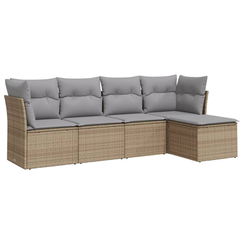 5-dijelni vrtni set sofa s jastucima bež od poliratana