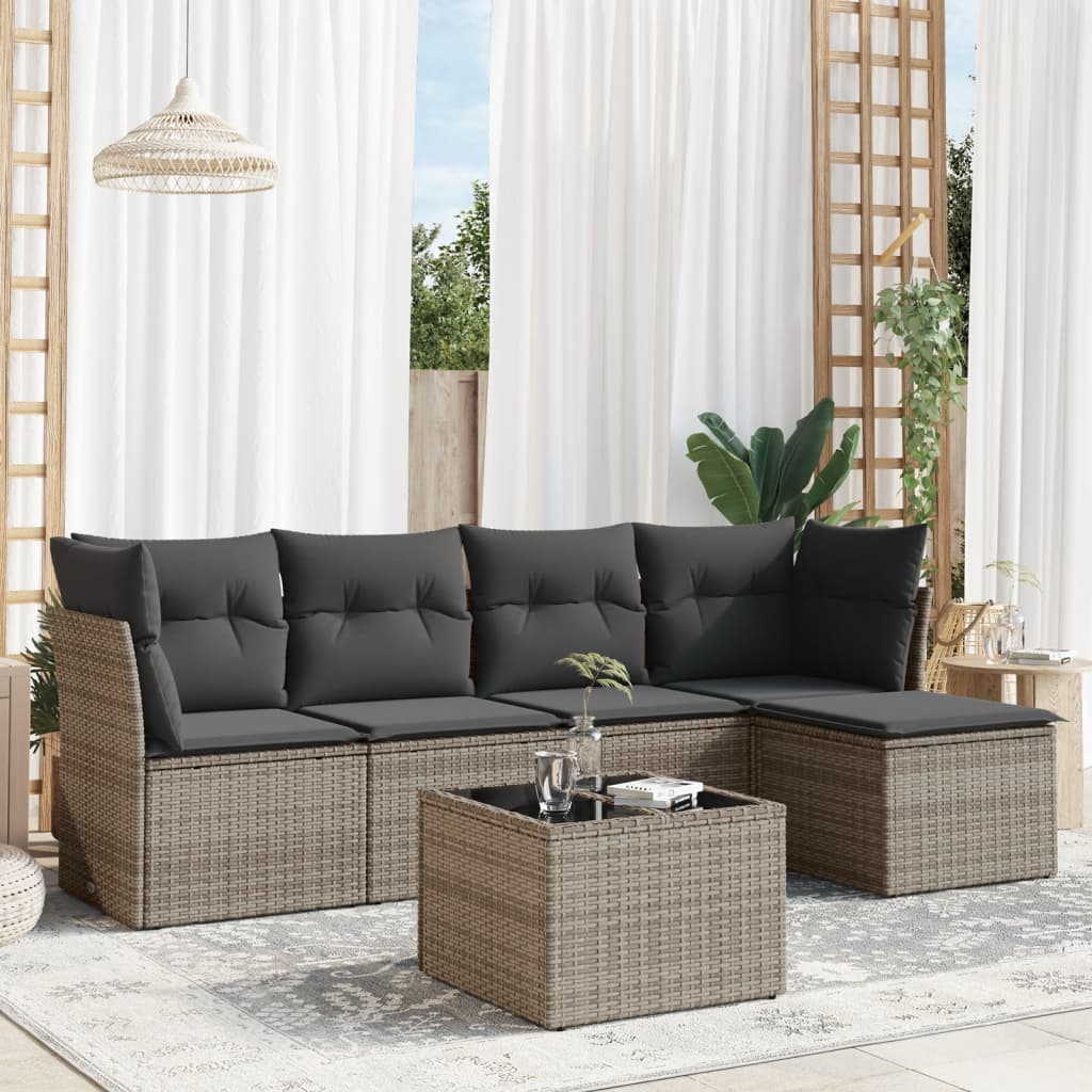 6-dijelni set vrtnih sofa od poliratana s jastucima sivi