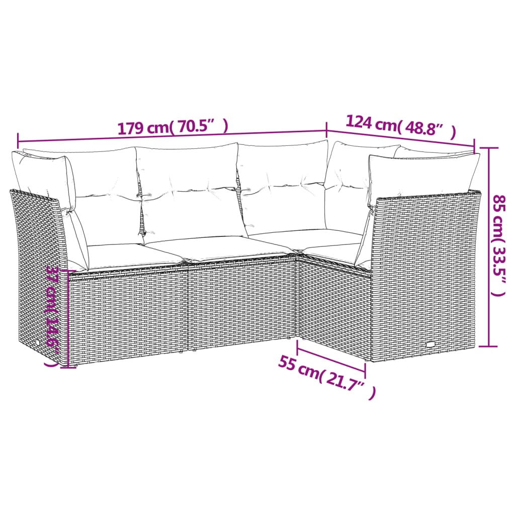 4-dijelni set vrtnih sofa s jastucima bež od poliratana