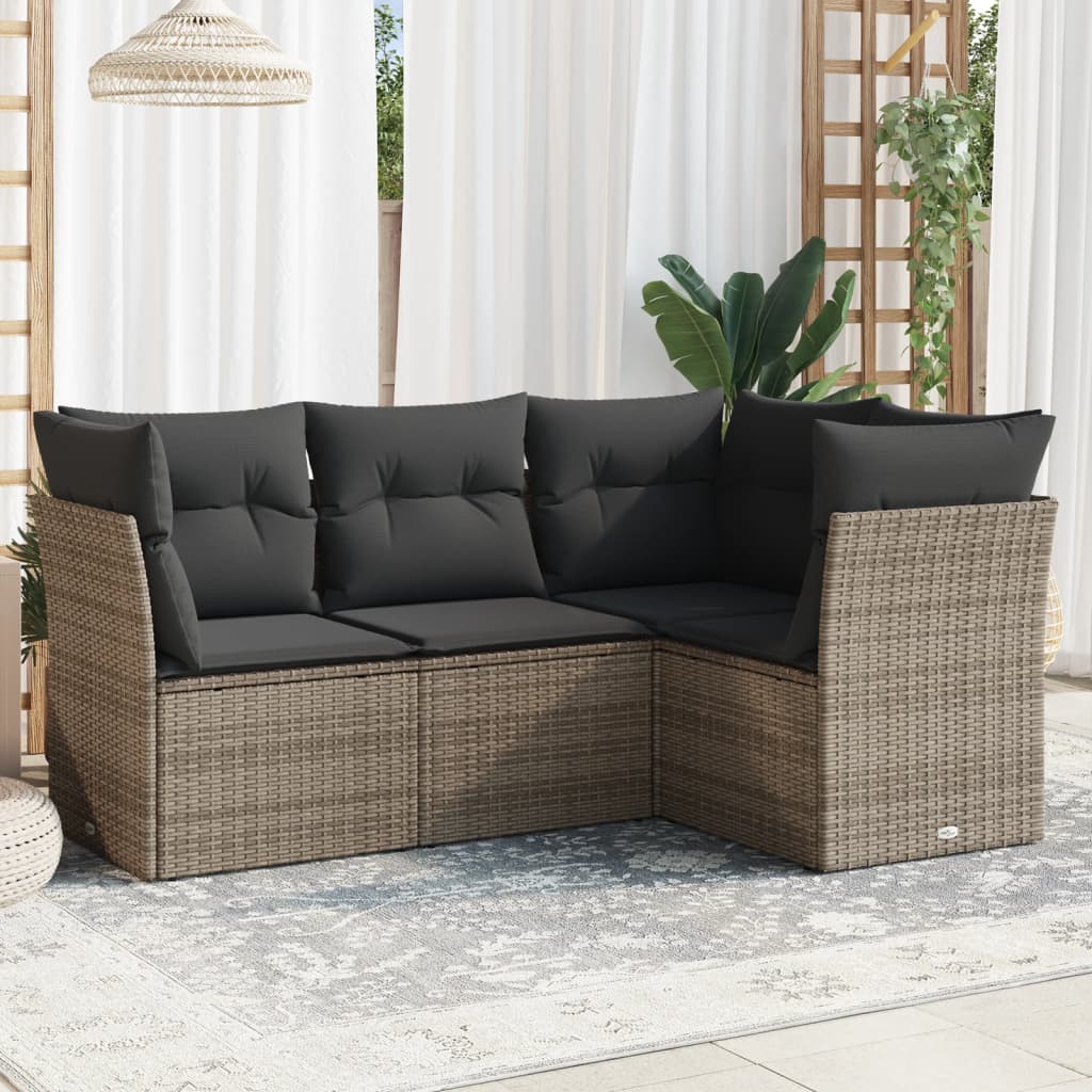 4-dijelni set vrtnih sofa od poliratana s jastucima sivi